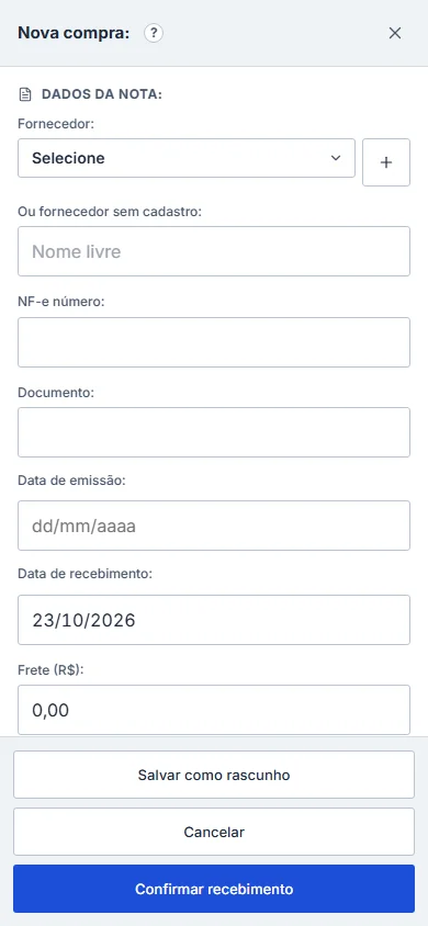 Janela Nova compra com lote e validade por item, no celular