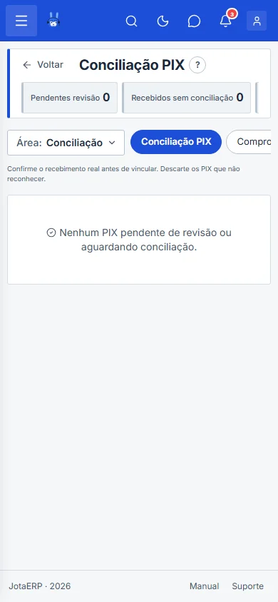 Tela Conciliação PIX, no celular