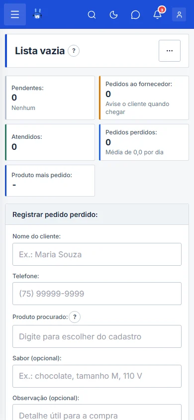 Tela Lista Vazia, no celular