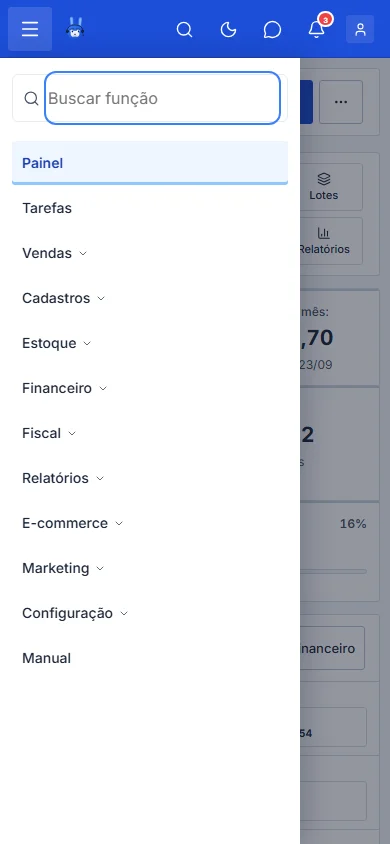 PDV no celular, com as abas Produtos e Carrinho