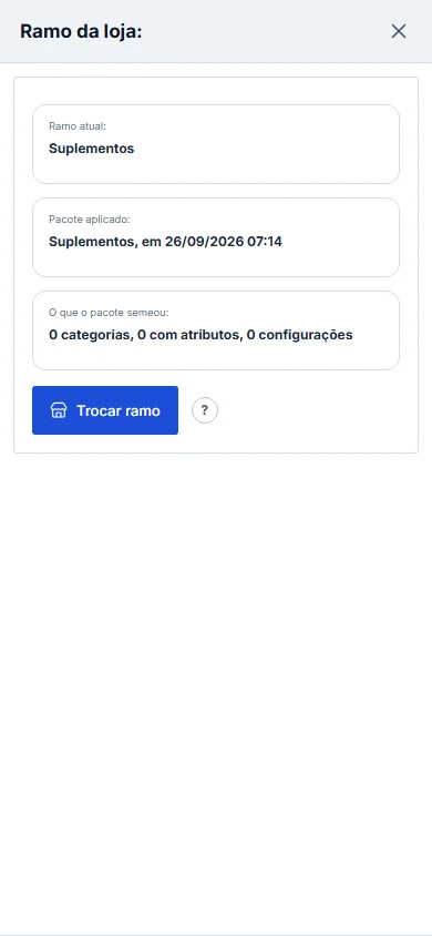 Janela Ramo da loja no celular, com o ramo atual e o botão Trocar ramo