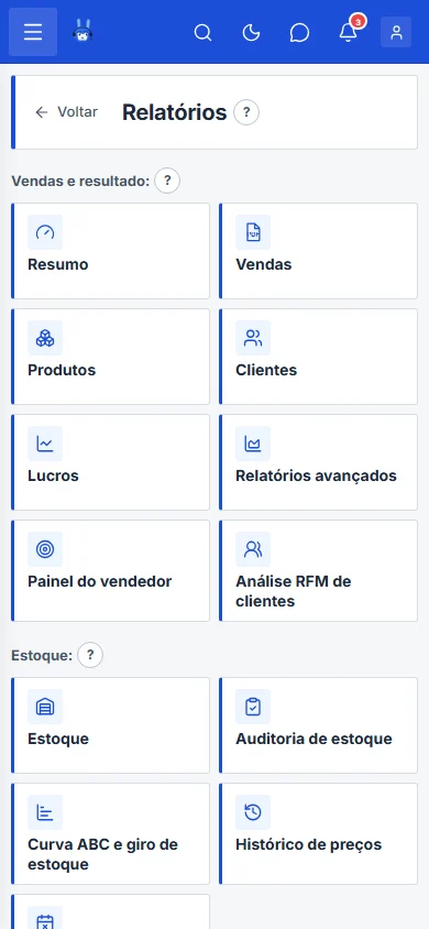 Tela Relatórios no resumo do mês anterior, no celular